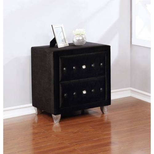 Glam Style 1pc Nightstand Button Tufted Full upholstered Frame Acrylic Buttons Black Finish Bedroom Furniture - Solid Wood,Velvet - Not Specified - Not Specified - Not Specified - Not Specified - Not Specified - Solid Wood - 2 Drawers