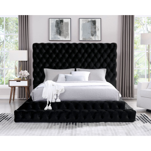 Fully Upholstered Frame Black 1pc Eastern King Size Bed Tufted Oversized Headboard Bedroom Furniture Platform Bed - Fabric,Wood - Classic,Contemporary,Glam - Bed Frame - Box Spring Not Required - Wood - Not Specified - Fabric - Not Specified