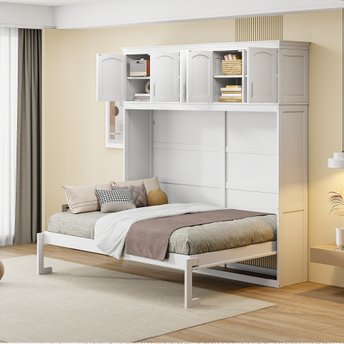 Full Size Murphy Bed Wall Bed with Top Cabinets,White(OLD SKU:LP006664AAK) - Plywood