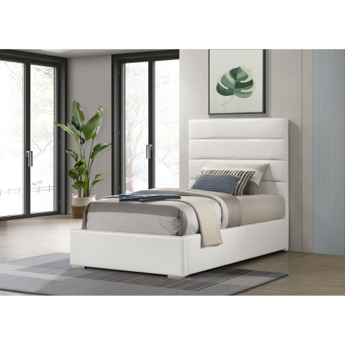 Dulcey White Upholstered Twin Platform Bed - Contemporary - Bedroom - Box Spring Not Required - Engineered Hardwood - Wood - Faux Leather