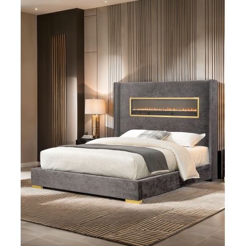 Contemporary Style Gray Color 1pc Eastern King Size Bed Upholstered Fabric Bedroom Furniture Beautiful Platform Bedframe - Gray,Multi - Acacia Wood,Engineered Wood,Fabric,Plastic,Stainless Steel - Contemporary,Modern,Traditional - Bed Frame - Box Spring Not Required - Wood