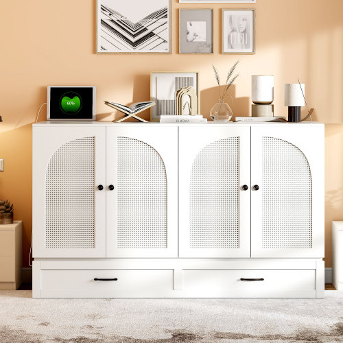 Queen Size Murphy Bed with Large Drawers, White(OLD SKU:N708S00010) - Wood - Wood