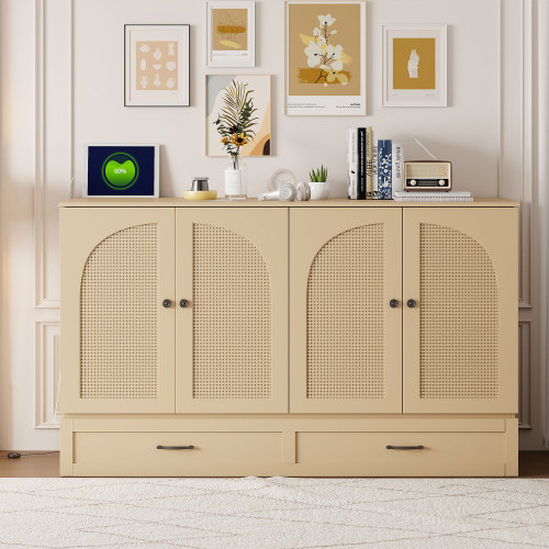 Queen Size Murphy Bed with Large Drawers, Gold(OLD SKU:N708S00010) - Wood - Wood