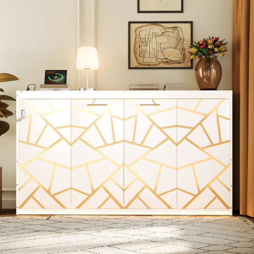 Twin-Size Modern Side-Folding Murphy Bed with Trendy Printed Pattern, LED Under-Bed Lighting & Built-In USB Outlet – Space-Saving Design-White - Solid Wood+MDF - Solid Wood