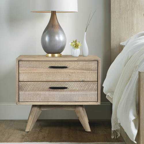 Baly Acacia Mid-Century Gray 2 Drawer Night stand - Wood - Wood