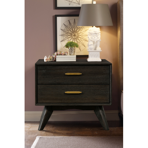Baly Acacia Mid-Century 2 Drawer Night stand - Brown - Wood - Brown - Wood