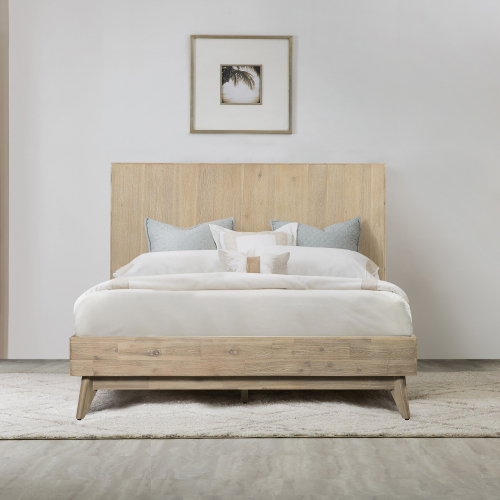 Baly Acacia Mid-Century Gray Sandblast Platform King Bed - Wood+Metal - Metal - Wood
