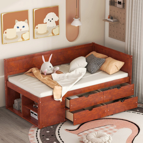 Twin Size Daybed with Drawers and Shelves, Walnut(OLD SKU:LP002022AAD) - Solid Wood - Solid Wood - Not Specified - Not Specified