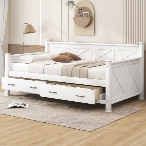 Twin  Size Wooden Modern and Rustic Casual Style Daybed, Cream White - Pine - Daybeds - Box Spring Not Required