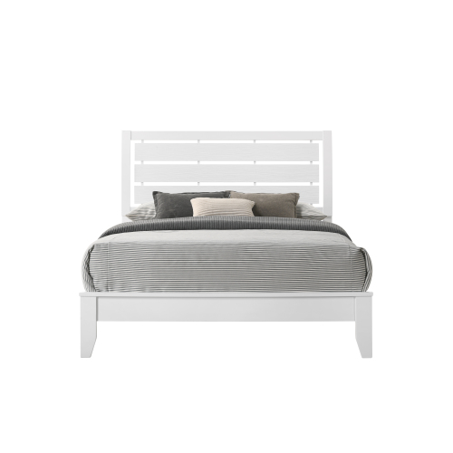 1pc Queen Size White Finish Panel Bed Geometric Design Frame Softly Curved Headboard Wooden Bedroom Furniture - Bed Frame - Not Specified