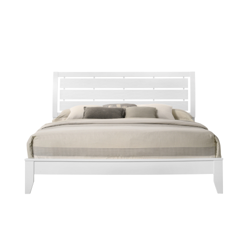 1pc King Size White Finish Panel Bed Geometric Design Frame Softly Curved Headboard Wooden Bedroom Furniture - Bed Frame - Not Specified