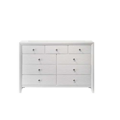 1pc Contemporary Modern 9-Drawer Dresser White Finish Round Knobs Bedroom Living Room Wooden Furniture - Not Specified - Not Specified - Not Specified