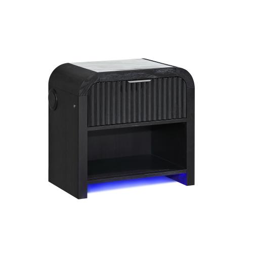 Beverly Black and White Nightstand - Black White - Solid Wood+MDF - Solid Wood+MDF - Contemporary - 1 Drawer - Dovetail Joints - Drawer Storage - Bedroom - Rubberwood - Black White - Solid Wood - Not Specified - Not Specified - Not Specified - Not Specified - Not Specified