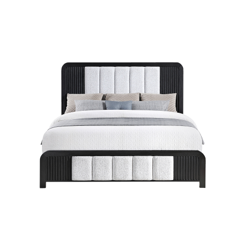 Beverly Black and White Queen Bed - Black White - Solid Wood+MDF - Solid Wood+MDF - Contemporary - Not Specified - Not Specified - Not Specified - Not Specified - Bedroom - Rubberwood - Black White - Solid Wood - Panel - Box Spring Required - Polyester - Light Brown