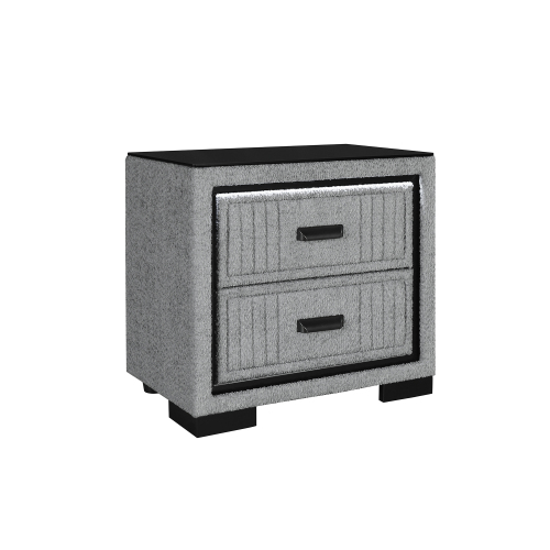 Isaiah Gray Nightstand - Grey - Solid Wood+MDF,Upholstered - Solid Wood+MDF - Contemporary - Bedroom - Rubberwood - Upholstered - Solid Wood - 2 Drawers - Dovetail Joints - Drawer Storage - Not Specified - Not Specified - Not Specified - Not Specified - Not Specified - Not Specified - Not Specified