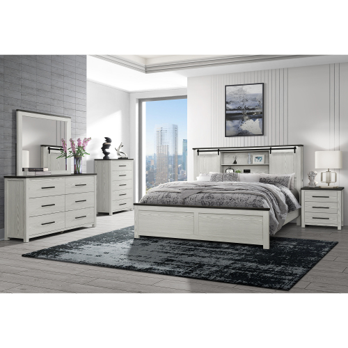 Avery Beige 5PC King Bedroom Set - Solid Wood+MDF - Solid Wood+MDF - Transitional - Rubberwood - Not Specified - Not Specified - Not Specified - Not Specified - Not Specified - Box Spring Required - Bed Included,Chest Included,Dresser Included,Mirror Included,Nightstand Included - 5 Piece Set - Built-in Lighting
