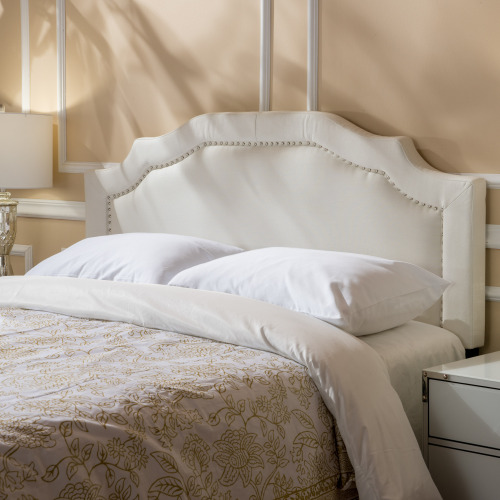 Upholstered Headboard Queen Size, Solid Wood Head Board with Durable Metal Legs, Adjustable Height Queen headboard with Nailhead Trim in Bedroom - Ivory - Fabric