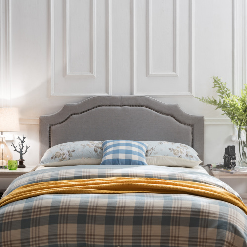 Upholstered Headboard Queen Size, Solid Wood Head Board with Durable Metal Legs, Adjustable Height Queen headboard with Nailhead Trim in Bedroom - LIGHT GREY - Fabric