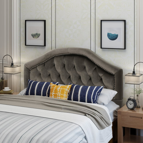 Tufted Upholstered Headboard Queen Size, Solid Wood Head Board with Durable Metal Legs, Adjustable Height Queen headboard with Nailhead Trim in Bedroom - Grey - Velvet - Not Specified - Grey - Velvet - Not Specified