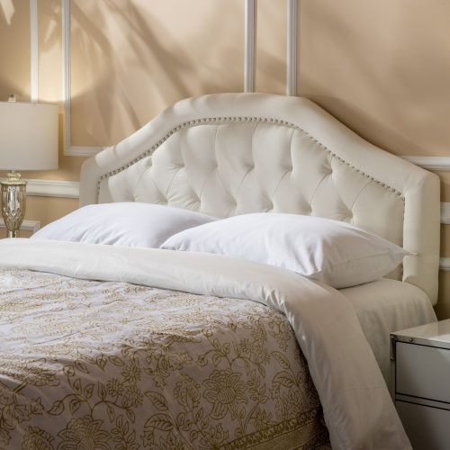 Tufted Upholstered Headboard Queen Size, Solid Wood Head Board with Durable Metal Legs, Adjustable Height Queen headboard with Nailhead Trim in Bedroom - Ivory - Fabric - Not Specified - Not Specified - Ivory - Not Specified