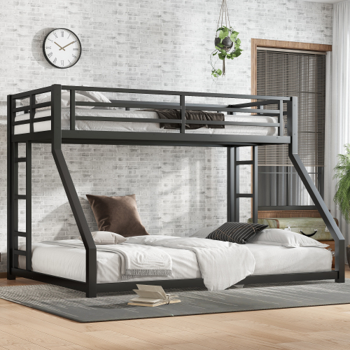 Metal Twin XL over Queen Bunk Bed for Teens and Adults,Space-Saving/Noise Reduced/No Box Spring Needed, Black