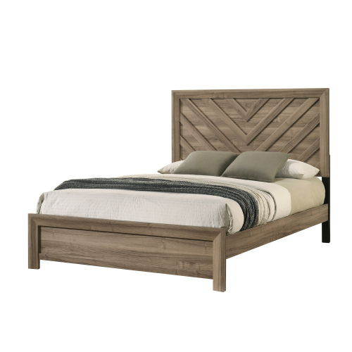 1pc Twin Size Chevron-patterned Headboard Youth Bed Light Brown Warm Wood Finish Wooden Bedroom Furniture - Contemporary - Box Spring Required - Bed Frame