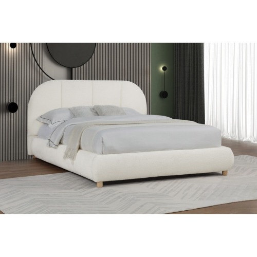 Modern/Contemporary Ivory Soft Burlap Fabric Queen Bed, Upholstered 1Pc Bedroom Platform Bed Frame - Plywood - Contemporary,Modern - Slat Beds - Box Spring Not Required - Engineered Hardwood - Wood - Not Specified