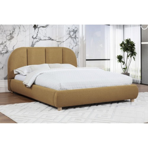 Modern/Contemporary Soft Burlap Fabric Queen Bed, Upholstered 1Pc Bedroom Platform Bed Frame, Golden Brown - Brown+Gold - Plywood - Contemporary,Modern - Slat Beds - Box Spring Not Required - Engineered Hardwood - Wood - Plywood