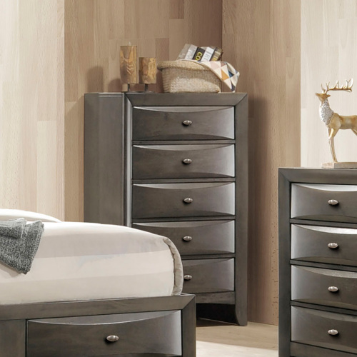 Transitional Style Chest 1pc Oval Knob Handles 5-Drawers Gray Finish Bedroom Furniture - Engineered Wood,Solid Wood - Not Specified - Not Specified - Not Specified - Engineered Wood - Solid Wood - Not Specified - Not Specified - Not Specified - Not Specified - Not Specified - Not Specified - Not Specified