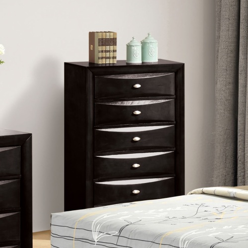 Black Finish 5-Drawers Chest 1pc Oval Knob Handles Transitional Bedroom Furniture - Engineered Wood,Solid Wood - Not Specified - Not Specified - Not Specified - Engineered Wood - Solid Wood - Not Specified - Not Specified - Not Specified - Not Specified - Not Specified - Not Specified - Not Specified