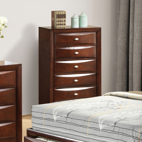Dark Cherry Finish 5-Drawers Chest 1pc Oval Knob Handles Transitional Bedroom Furniture - Engineered Wood,Solid Wood - Not Specified - Not Specified - Not Specified - Engineered Wood - Not Specified - Not Specified - Not Specified - Not Specified - Not Specified - Not Specified - Not Specified