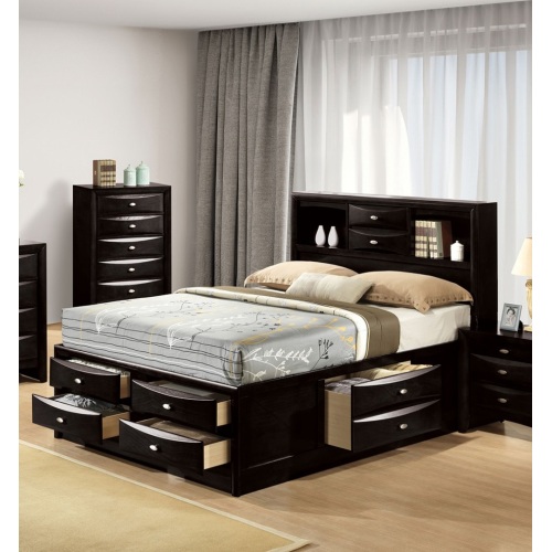 Contemporary Full Size Bed W Footboard Drawers Headboard Bookcase Black Color 1pc Bed Bedroom Furniture - Engineered Wood,Solid Wood - Contemporary,Glam,Transitional - Not Specified - Not Specified - Not Specified - Engineered Wood - Solid Wood - Bed Frame - Box Spring Not Required - Wood - Rubberwood - Not Specified - Not Specified