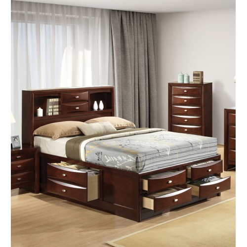 Contemporary King Size Bed W Footboard Drawers Headboard Bookcase Cherry Color 1pc Bed Bedroom Furniture - Engineered Wood,Solid Wood - Contemporary,Glam,Transitional - Not Specified - Not Specified - Not Specified - Engineered Wood - Bed Frame - Box Spring Not Required - Wood - Rubberwood - Not Specified - Not Specified