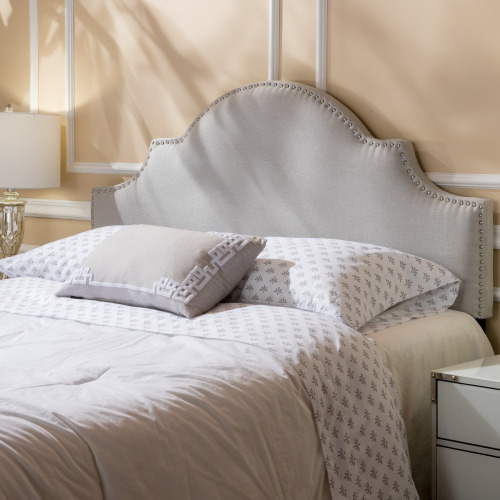 Upholstered Headboard Queen Size, Solid Wood Head Board with Durable Metal Legs, Adjustable Height Queen headboard with Nailhead Trim in Bedroom - LIGHT GREY - Fabric - LIGHT GREY - Fabric