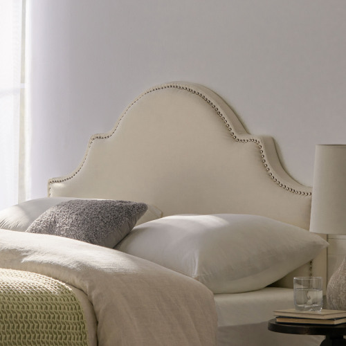 Upholstered Headboard Queen Size, Solid Wood Head Board with Durable Metal Legs, Adjustable Height Queen headboard with Nailhead Trim in Bedroom - Ivory - Fabric - Not Specified - Not Specified - Ivory - Not Specified
