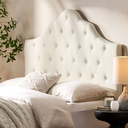 Tufted Upholstered Headboard Queen Size, Solid Wood Head Board with Durable Metal Legs, Adjustable Height Queen headboard, fabric Headboard in Modern Button Tuffted Design - Ivory