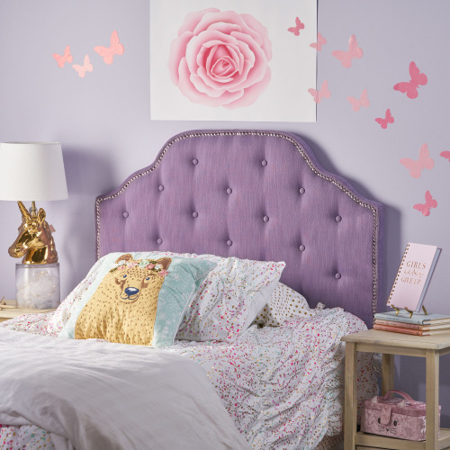 Tufted Upholstered Headboard Twin Size, Solid Wood Head Board with Durable Metal Legs, Adjustable Height Twin headboard with Nailhead Trim,fabric Headboard in Modern Button Tuffted Design - Light Purple - Light Purple - Not Specified