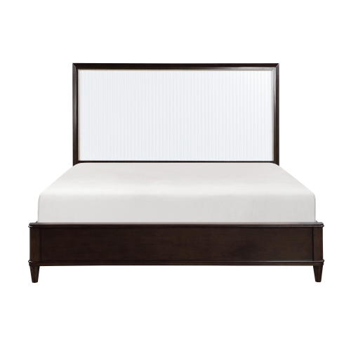 Contemporary Design White and Cherry Finish Queen Bed 1pc Panel Headboard Gold Trim Wooden Modern Bedroom Furniture - Contemporary,Modern - Bed Frame - Box Spring Required - Not Specified - Not Specified