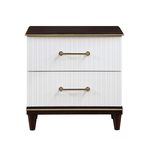 Contemporary White and Cherry Finish 1pc Two Drawers Nightstand 2-Tone Finish with Gold Trim Modern Bedroom Furniture - Multi - Wood - Contemporary,Modern - Not Specified - Not Specified - Not Specified - Not Specified - Multi - 2 Drawers