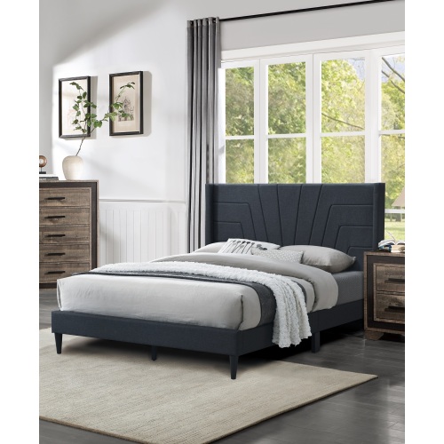 Charcoal Color 1pc Eastern King Size Bed Burlap Fabric Headboard Upholstered Bedroom Furniture Platform Bedframe - Particle Board - Contemporary,Modern - Not Specified - Not Specified - Not Specified - Bed Frame - Wood - Not Specified