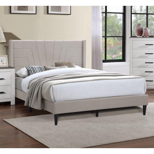 Light Brown Color 1pc Eastern King Size Bed Burlap Fabric Headboard Upholstered Bedroom Furniture Platform Bedframe - Particle Board - Contemporary,Modern - Not Specified - Not Specified - Particle Board - Bed Frame - Wood - Not Specified