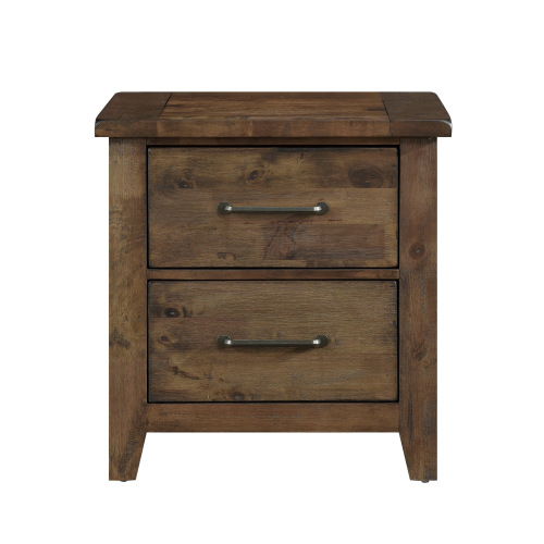Classic Transitional Design Nightstand Burnished Finish Solid Rubberwood Bedroom Side Table Rustic Look Furniture - Brown - Classic,Transitional - 2 Drawers - Brown - Not Specified - Not Specified - Not Specified - Not Specified
