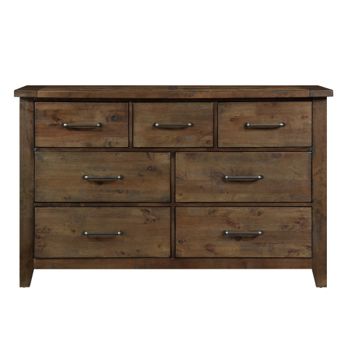 Classic Burnished Brown Dresser 1pc Solid Rubberwood 7 Drawers Transitional Design Bedroom Furniture Rustic Look - Brown Mix - Classic,Transitional - Not Specified - Brown Mix - Not Specified - Not Specified - Not Specified - Not Specified