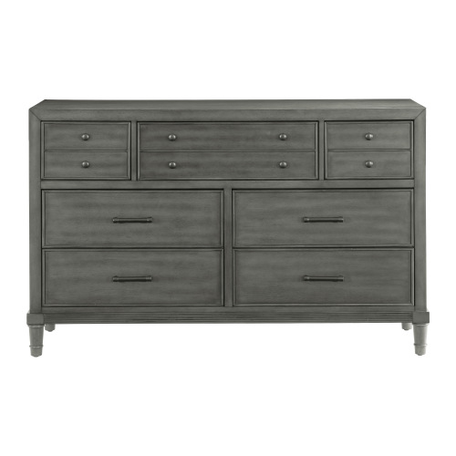 Transitional Style Gray Finish 1pc Dresser of 7 Drawers Dark Bronze Handles Wooden Bedroom Furniture - Not Specified - Not Specified - Not Specified - Not Specified - Not Specified - Not Specified