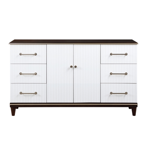 Contemporary White and Cherry Finish 1pc Dresser of 6x Drawers 2x Shelves Modern Bedroom Furniture 2-Tone Finish with Gold Trim - Multi - Wood - Contemporary,Modern - Not Specified - Not Specified - Not Specified - Not Specified - Multi - Not Specified - Not Specified