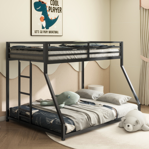 Adam Sturdy Twin over Full Bunk Bed Metal Black for Kids and Adult, Low Profile Twin over Full Bunk Bed with Ladder and Guardrails, Easy Climbing, Beds for Bedroom, Same as original B083124171 - Box Spring Not Required
