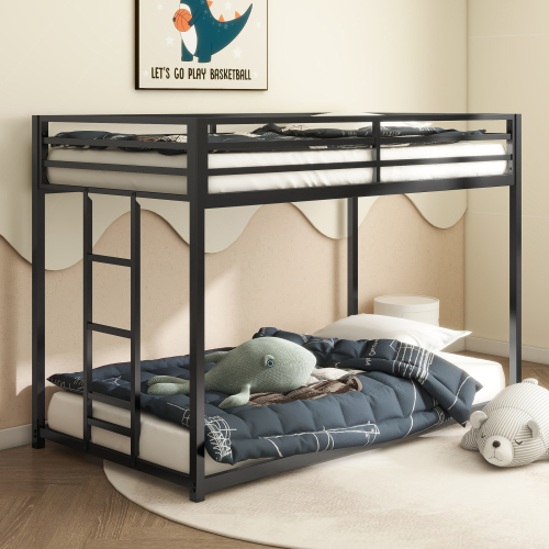 Adam Sturdy Twin over Twin Bunk Bed Metal Black for Kids and Adult, Low Profile Twin over twin bunk bed with Ladder and Guardrails, Easy Climbing, Beds for Bedroom, Same as original B083124170 - Bed Frame - Box Spring Not Required