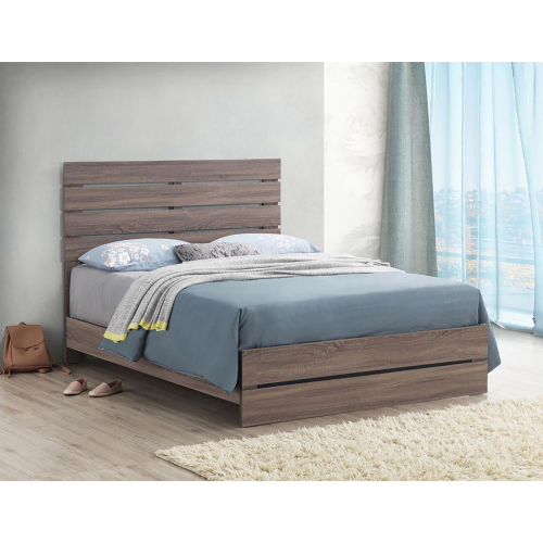 Barrel Oak Slatted Headboard Queen Panel Bed - Brown - Wood - Farmhouse,Rustic - Bedroom - Box Spring Required - Light Brown - Wood - Brown - Wood