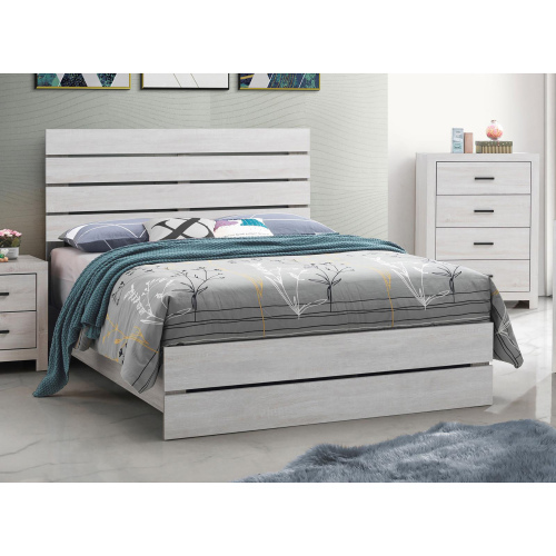 Coastal White Slatted Headboard Queen Panel Bed - Ivory - Wood - Farmhouse,Rustic - Bedroom - Box Spring Required - Not Specified - Wood - Not Specified - Ivory