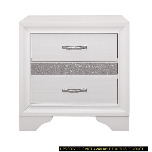 Glamorous Bedroom Furniture 1pc Nightstand of Drawers with Hidden Felt-Lined Jewelry Drawer White Finish and Silver Glitter - Wood - Glam,Modern - 3 Drawers - Wood - Not Specified - Not Specified - Not Specified - Not Specified - Not Specified